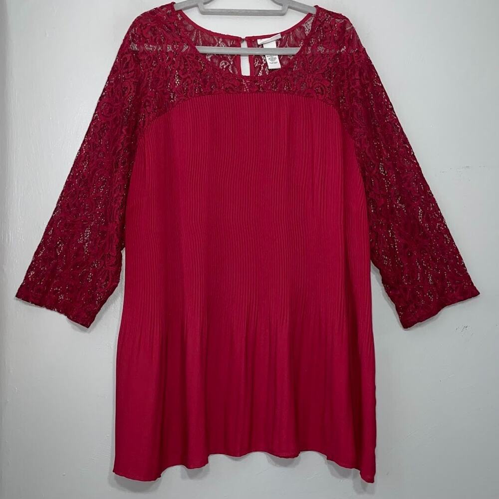 Catherines Plus Size 3X Burgundy Wine Semi Sheer Pleat Lace Tunic Top Whimsigoth